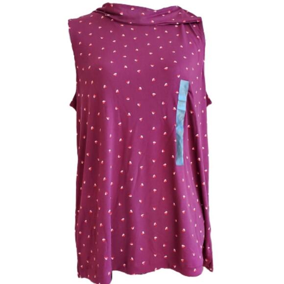 Banana Republic Mock Split Neck Burgundy Heart Sleeveless Drapey Career Top L - Picture 1 of 7